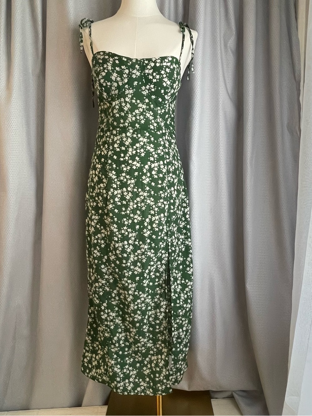 Ditsy Floral Split Thigh Cami Maxi Dress Green Cottagecore Coquette Soft Girl 4